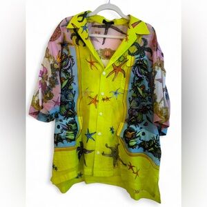 Versace Trésor De La Mer Starfish Print Silk Button Up Shirt Size 38 Medusa Era